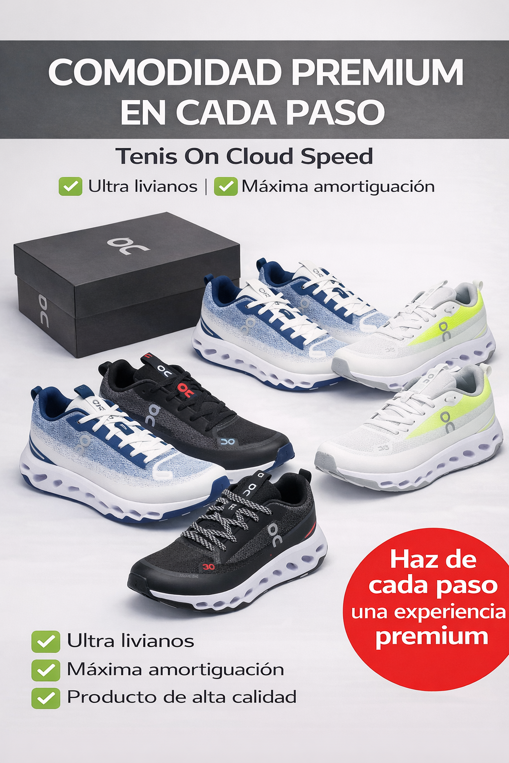 🔥 TENIS ON CLOUD UNISEX + CAJA 🔥 + 50% DESCUENTO