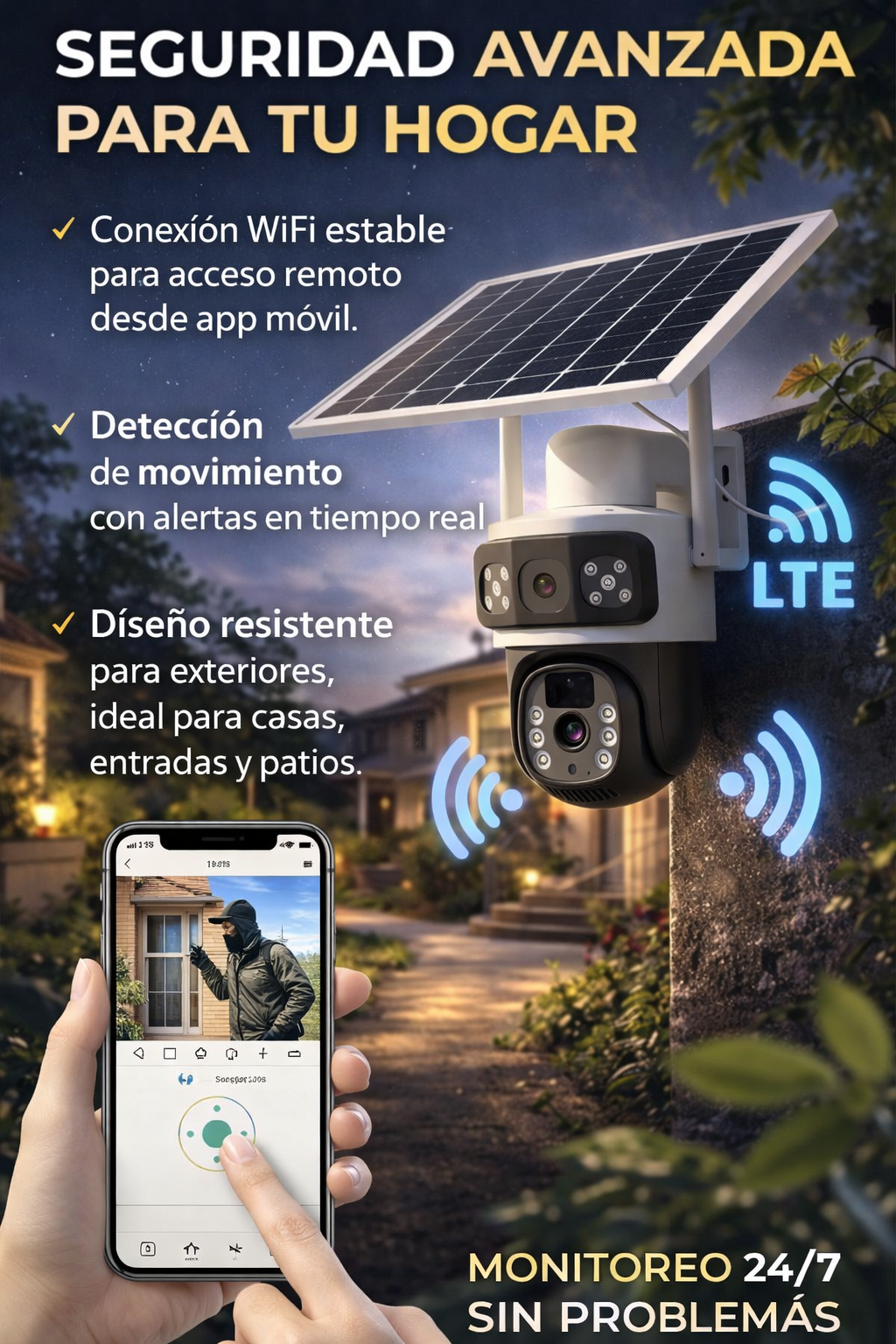 Cámara Doble Lente para EXTERIORES - 30% DTO con panel solar