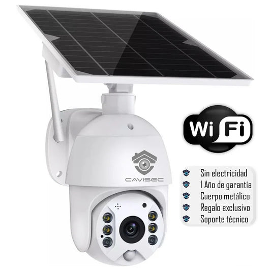 Cámara solar de seguridad para exteriores – sin cables, inalámbricas, con panel solar fijo, vista panorámica de 360°